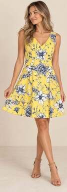 Jessica Howard Dress Size 10 Yellow Floral Sleeveless Fit and Flare